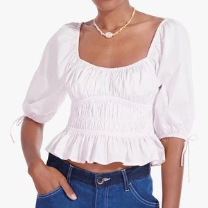 NWOT Staud White Faye Smocked Top, Size 8